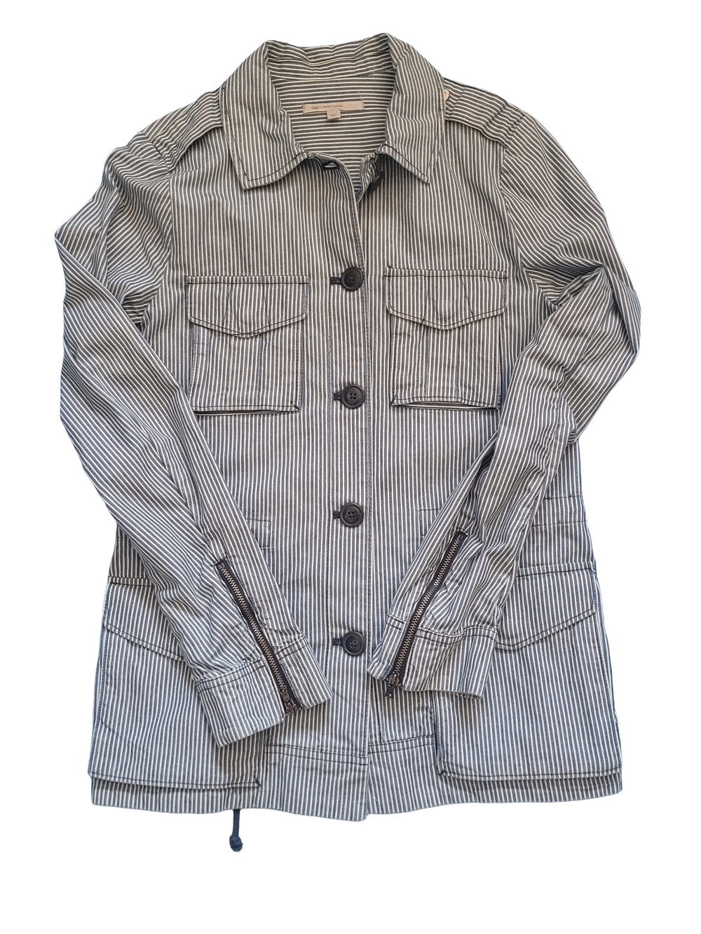 Striped Utility Jacket - Blue And White Denim Gap Size Zero